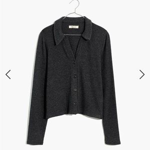 Madewell Brushed Rib Polo Crop Cardigan, Womens size XS, charcoal gray color